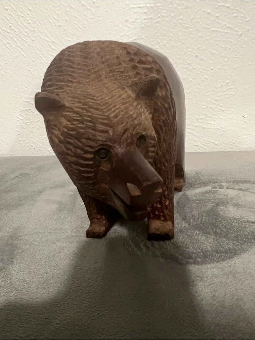 Hand-Carved Wooden Bear Sculpture - Brown
